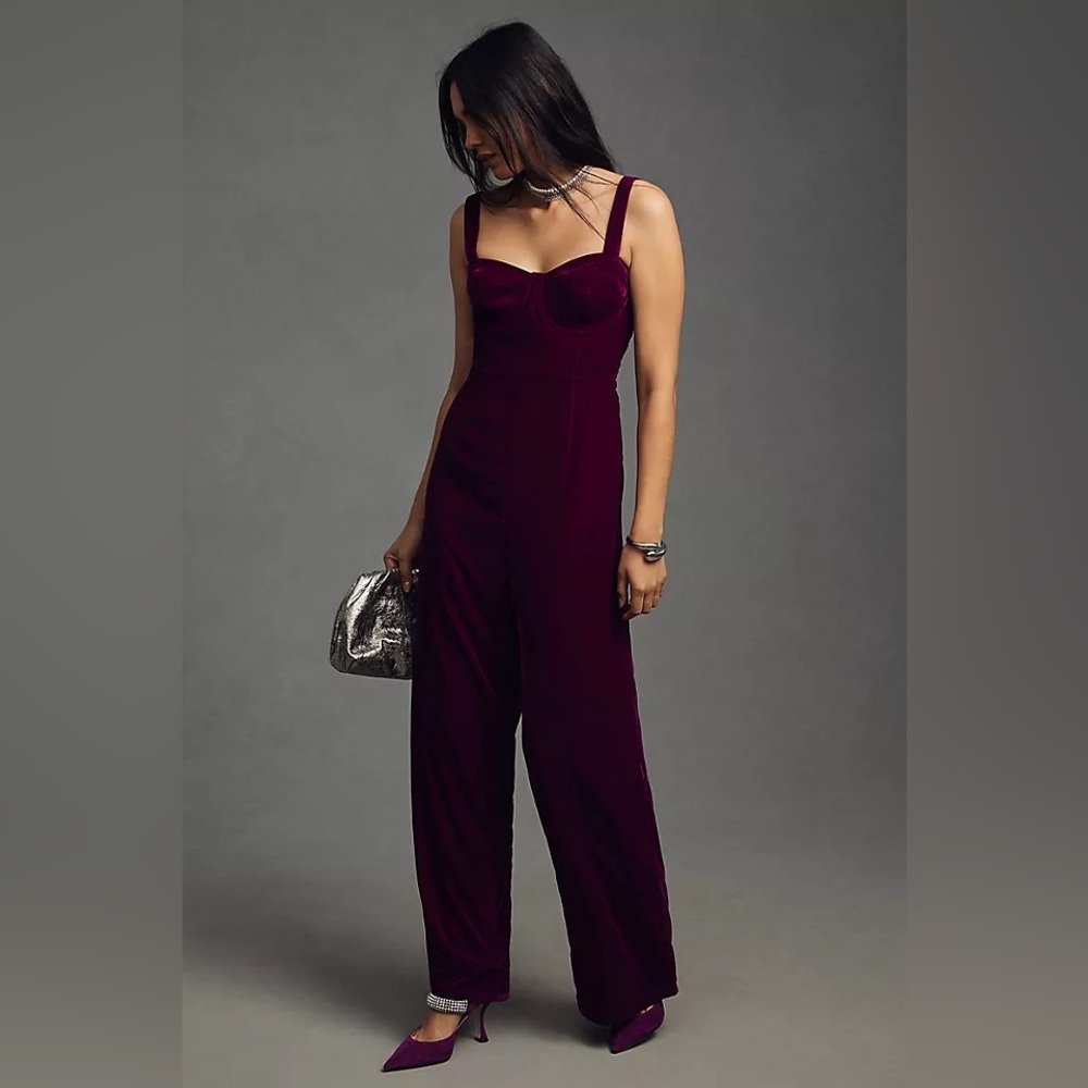 Du Paradis Magenta Velvet Corset Jumpsuit